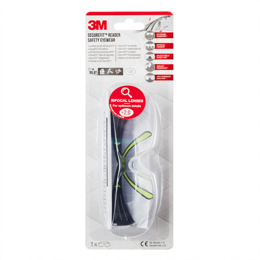 3M SecureFit Schutzbrille SF420 klar Lesestärke +2.0 diopter #SF420C-1